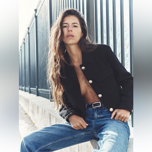 Zara short wool blend jacket coat black 3046/377 XS - Picture 5 of 9